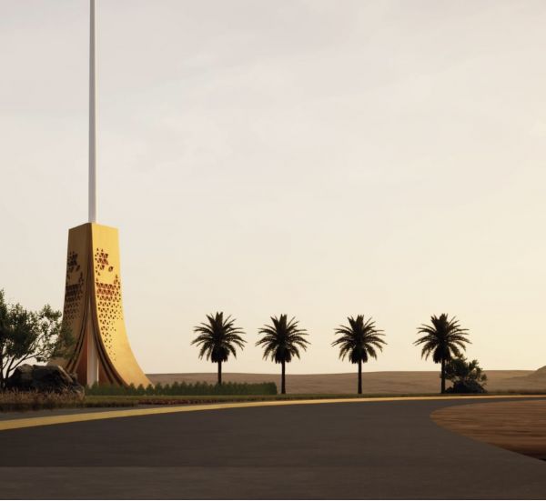 أمانة القصيم تنفيذ مجسم جمالي العلم السعودي مع الطراز النجدي بمحافظة الرس